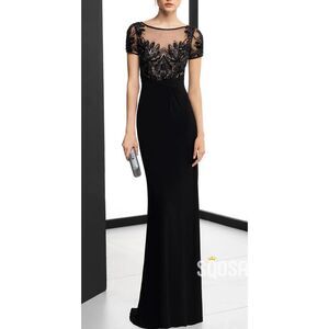 David Meister‎ Long Sheath Black Applique Illusion Beaded Gown, sz 2, Prom